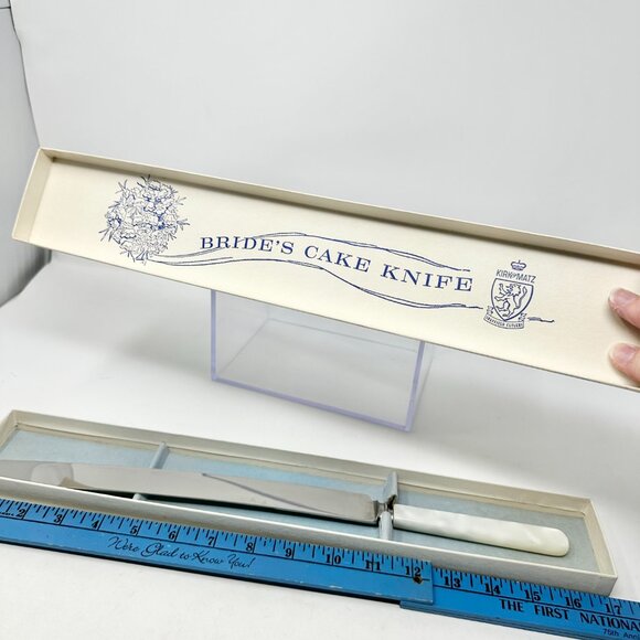 Vintage Pearl Handled Bride’s Cake Knife Sheffield Kirk & Matz Cutlery In Box - Picture 10 of 10
